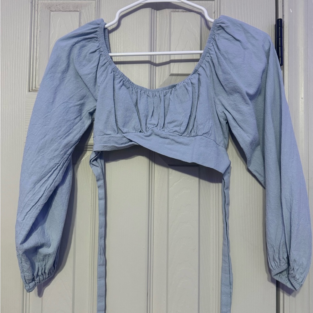 Light Blue Women's Crop Top with Long Sleeves